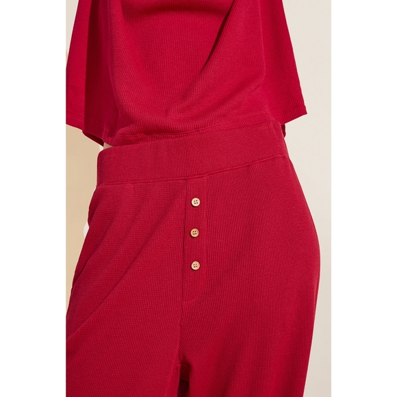 Eberjey Cozy Waffle Short Sleeve & Pant PJ Set Pyjamas Red Size Small - Picture 6 of 16